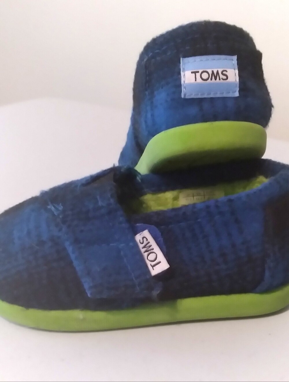 Toms Kids Navy Blue Wool Blend Slip-On Sneakers with Lime Green Soles